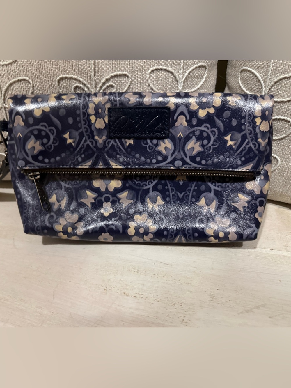 Patricia Nash Navy and Cream Floral Fold-Over Clutch